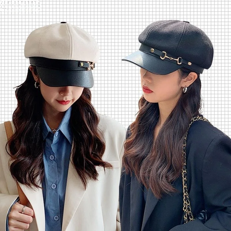 

Fashion Women Men Military Hat Spring Autumn Sailor Hats Black Ladies Beret Caps Flat Top Captain Cap Travel Cadet Octagonal Hat