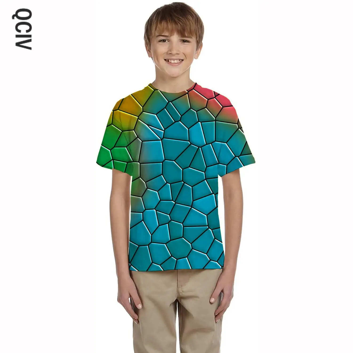 

QCIV Colorful T-shirt boy Geometry Tshirt Printed Pattern Tshirts Casual Harajuku T-shirts 3d kids Clothing T shirts Cool Style