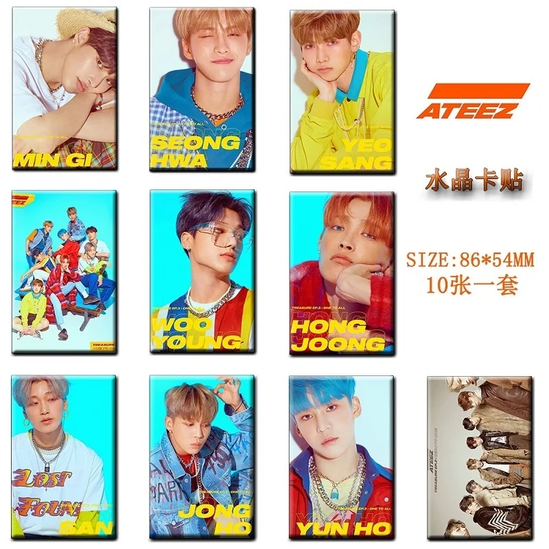 

KPOP ATEEZ Combination Crystal Card Sticker Bus Card Sticker ATINY Small Card Postcard WAVE Treasure Sticker