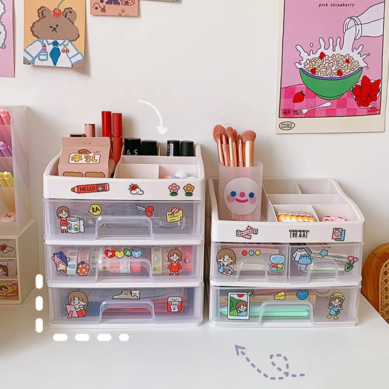

INS Drawer Storage Box Desktop Cosmetic Plastic Storage Rack Multi-layer Student Dormitory Shelf Makeup Tape Sundries Organizer