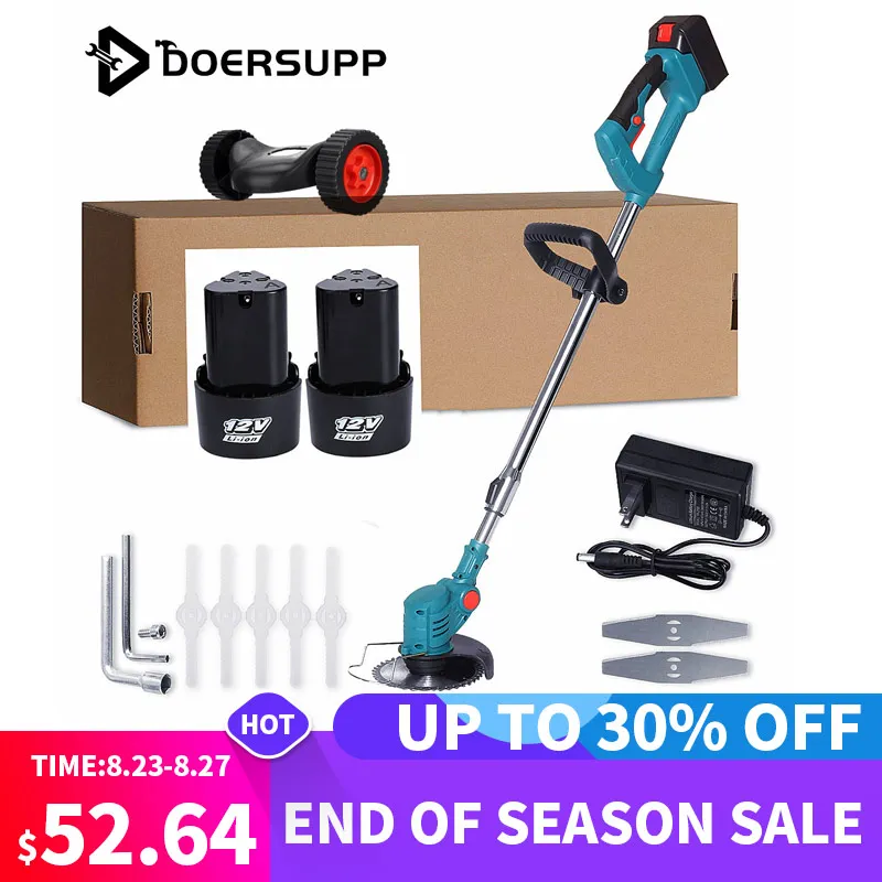 Садовый триммер для травы с 2/1 аккумуляторами и колесами 1500 Вт|Инструменты