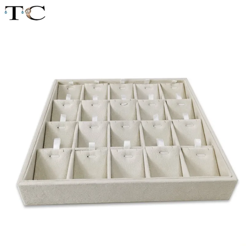 

2019 Newest Gray Velvet 20 Grids Jewelry Display Box Pendant Earring Organizer Holder Portable Earring Necklace Storage Tray