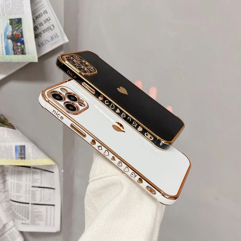 

Soft Electroplated Love Heart Phone Case For iPhone 11 12 13 Pro Max XS X XR 7 8 Plus Mini SE 2020 Shockproof Bumper Back Cover