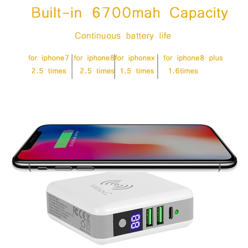 Зарядное устройство FERISING 6700 мАч/5200 мА/ч Беспроводной Мини светодиодный Дисплей