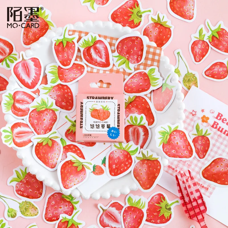 

46pcs Boxed Sticker Creative Strawberry Hand Account Decoration Sticker Collage Sealing Stickers Stationery Sticky Notes