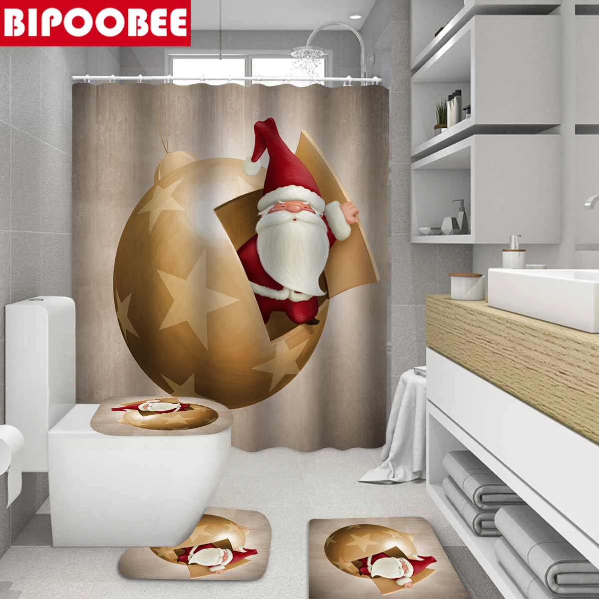 Забавная занавеска для ванной с Санта-Клаусом наборы занавесок и ковров