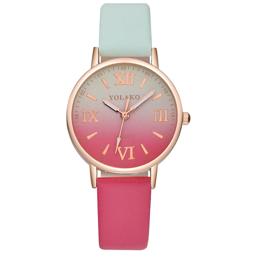 

New Fashion Women Roman Numbers Two-color Block Dial Faux Leather Band Analog Quartz Watch Gift Ladies Dress Watches Gift Luxury