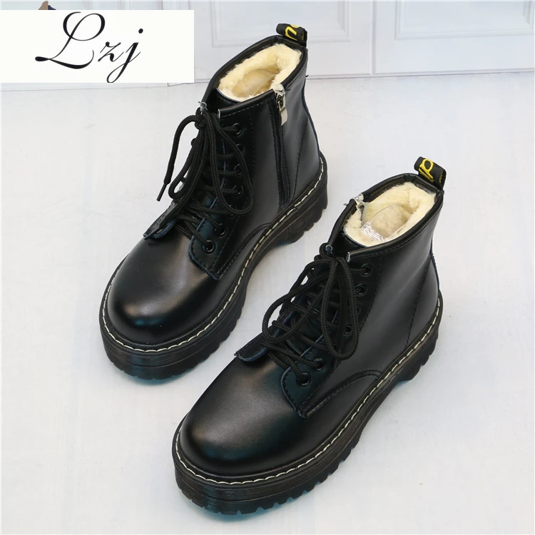

Women Flat Platform Ankle Boots Spring Boot Black Lace Up Black Medium Creepers Shoes Fashion Party Footwear