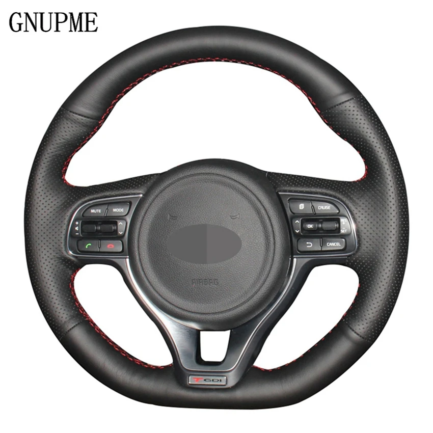 

Black Genuine Leather DIY Hand-stitched Car Steering Wheel Cover for Kia K5 Optima 2016-2018 for Sportage KX5 2016-2019