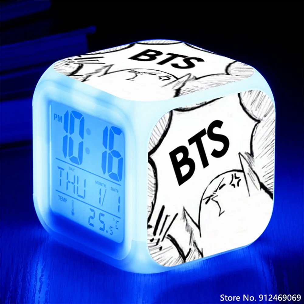 New Bangtan LED Alarm Clock Children 7 Colors Changing Digital Desk Clocks Night Light Cube Kids Birthday Gifts | Дом и сад