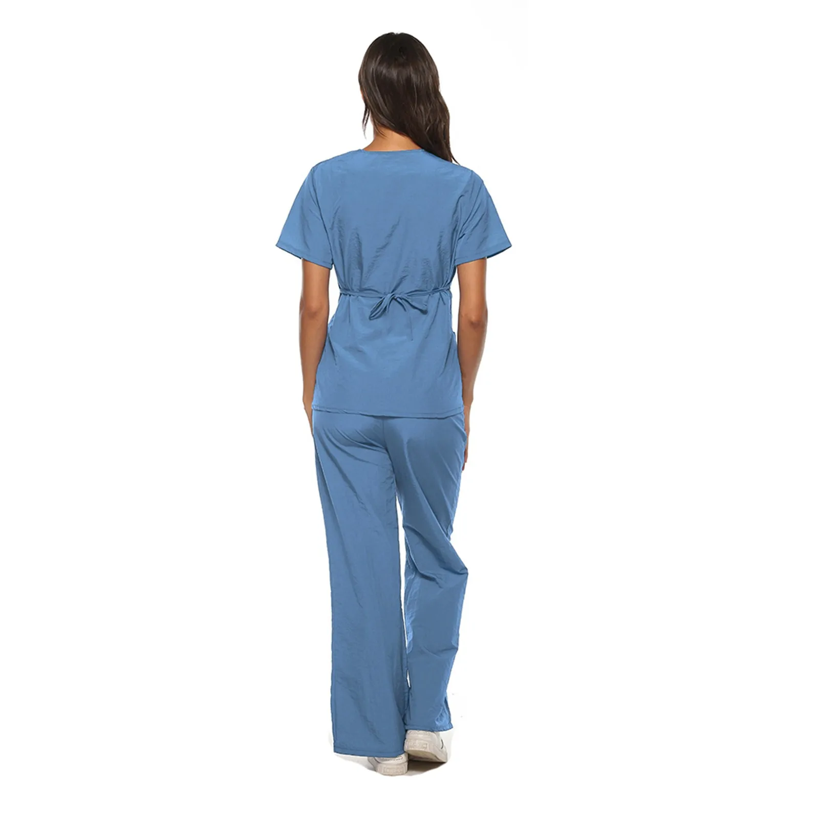 

Women Men Nurse Uniform Solid Color Short Sleeve Nursing Working Clothing Set Ladies V-Neck Clinic Outfits Healthcare Costume