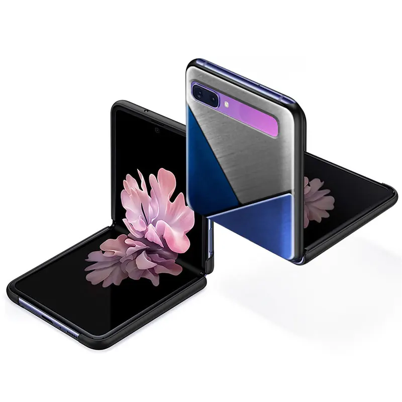 

Phone Case for Samsung Galaxy Z Flip 5G Black Fold Shell Hard Shockprooft Segmented Protect Coque Dark Brushed Metal