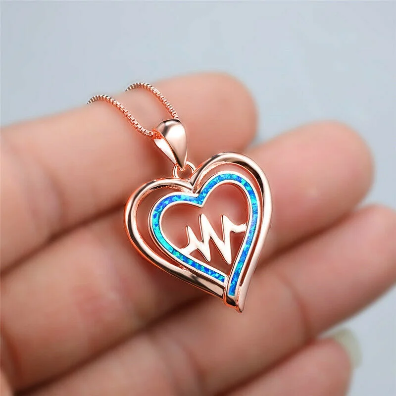 

Cute Fashion Silver White Simulated Opal Love Heart Pendant Necklace Jewelry