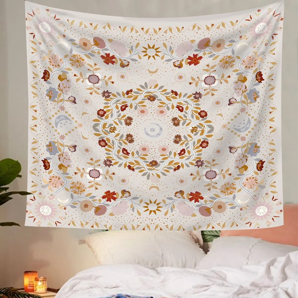 

Цветочный настенный гобелен Moon, украшение для комнаты в стиле бохо, макраме, Настенное подвесное одеяло, индийская мандала, искусство, ковер...