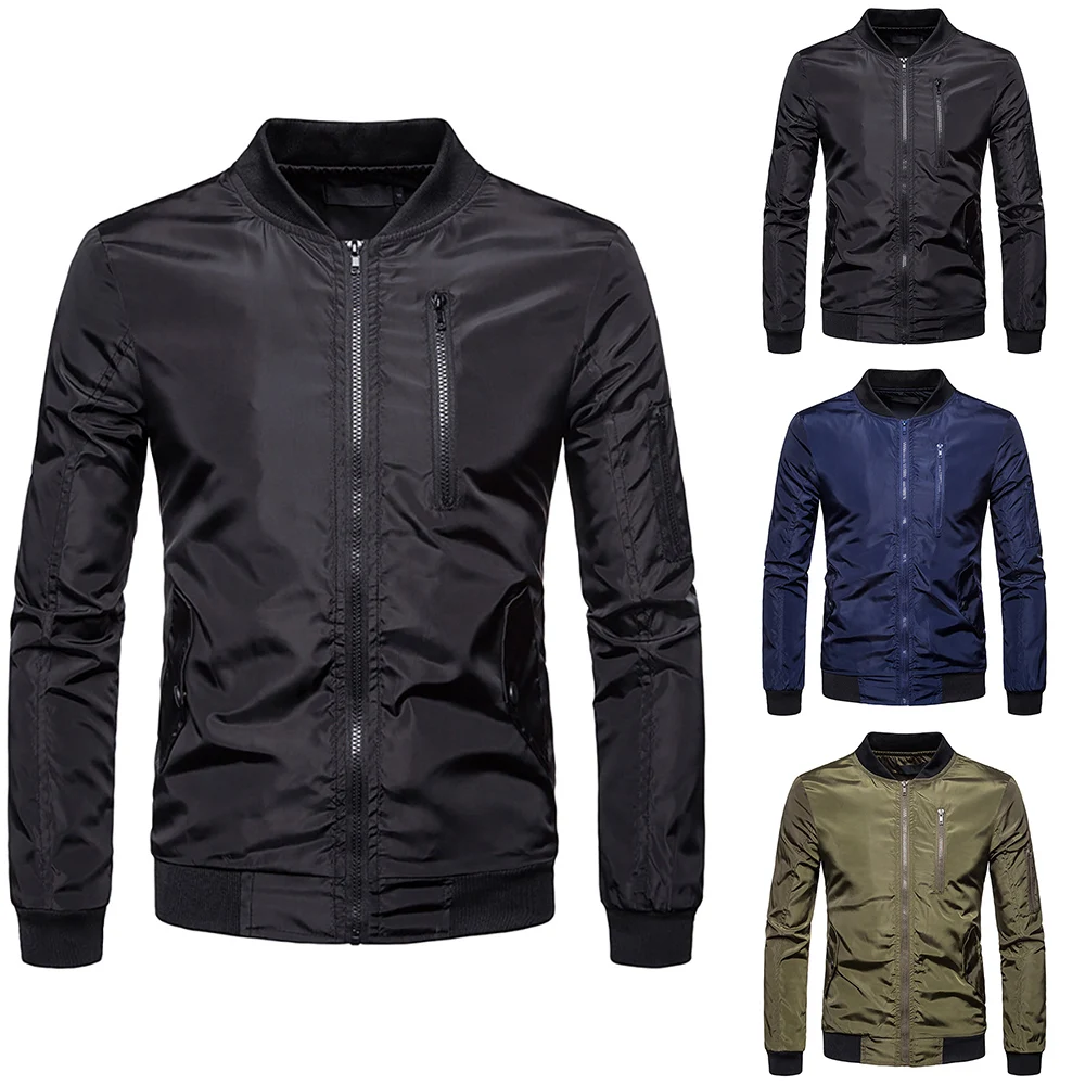

2021 Men's Jacket Spring/Autumn Casual Stand-Up Collar Men Solid Long Sleeve Zipper Thermal Coat Men's Winter Windproof Jackets