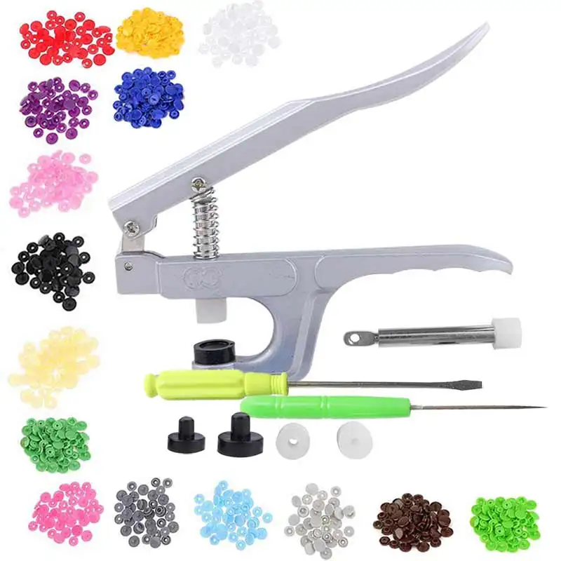 

Hand Press Plier + 150pcs 1.2cm Plastic 15 Colors Snap Fastener 4-Part Buttons Set L9