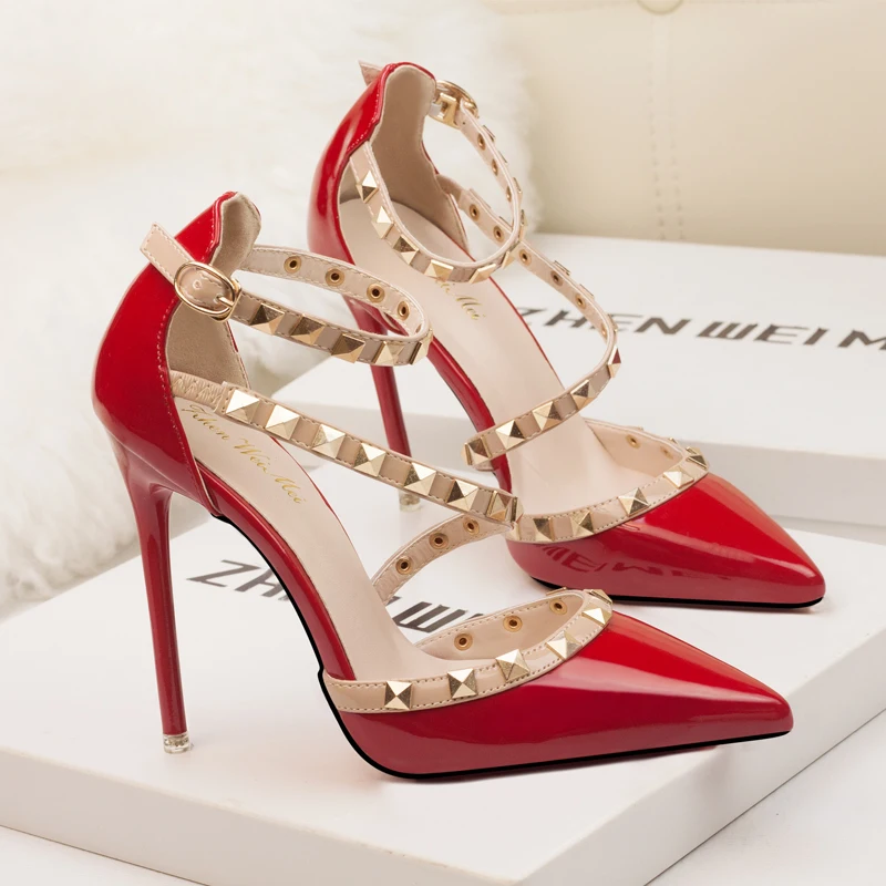 2020 Summer Shoes Women high heels pointed toe pumps Sexy Rivet ankle strap thin Female Sandals fashion ladies shoe party | Обувь