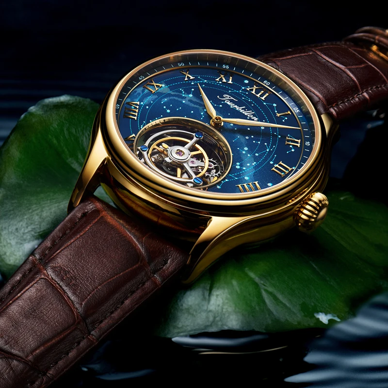 

Real Tourbillon Watch Sapphire Clock Leather Band Fashion Men Mechanical Watches Top Brand Luxury Wristwatches Relogio Masculino