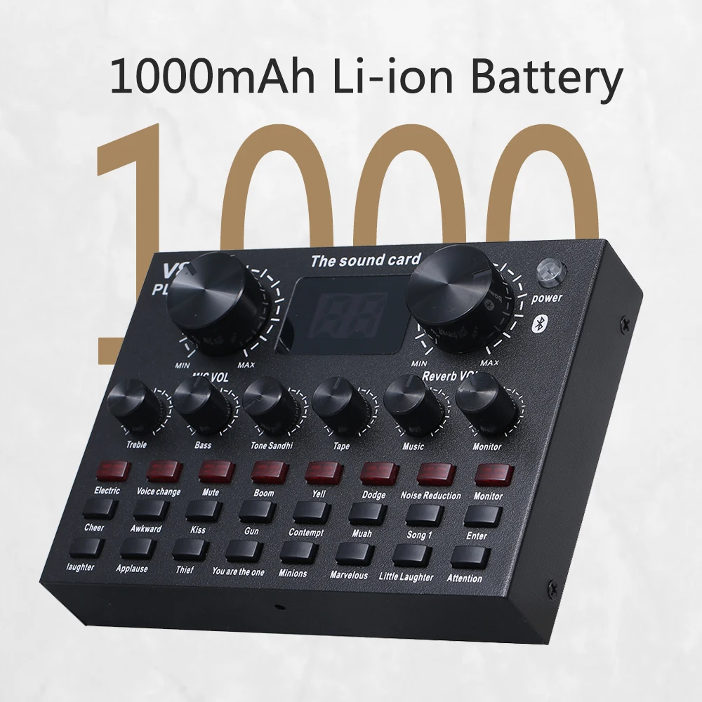 

V8 Plus Live Sound Card with Audio Cable USB Cable BT Accompaniment Sound Effects Universal for Phone Computer