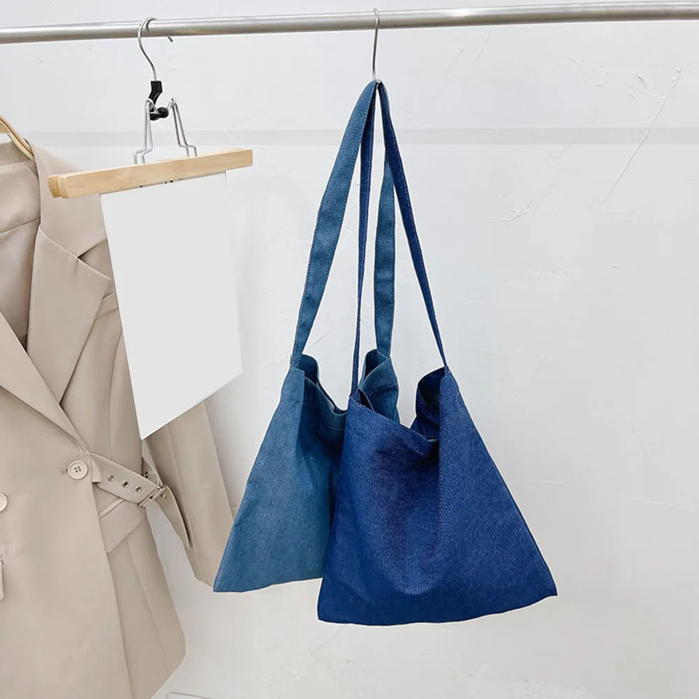 

Vintage Pure Color Shoulder Bag Casual Women Denim Large Capacity Tote Handbags Casual Women Handbags Designer