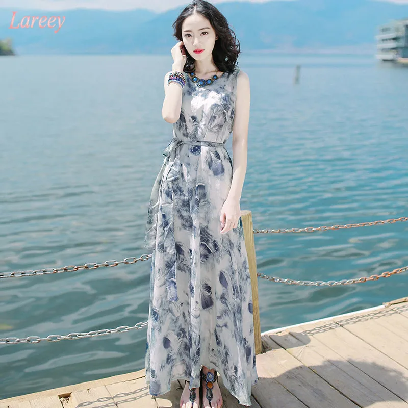 

New sweet and thin Chiffon round neck dress in 2021 summer