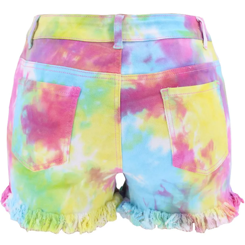

Fashion Women Pocket Tie-dye Jeans Denim Pants Female Hole Bottom Casual Shorts Shorts For Fitness Skort For Women Jeans Women