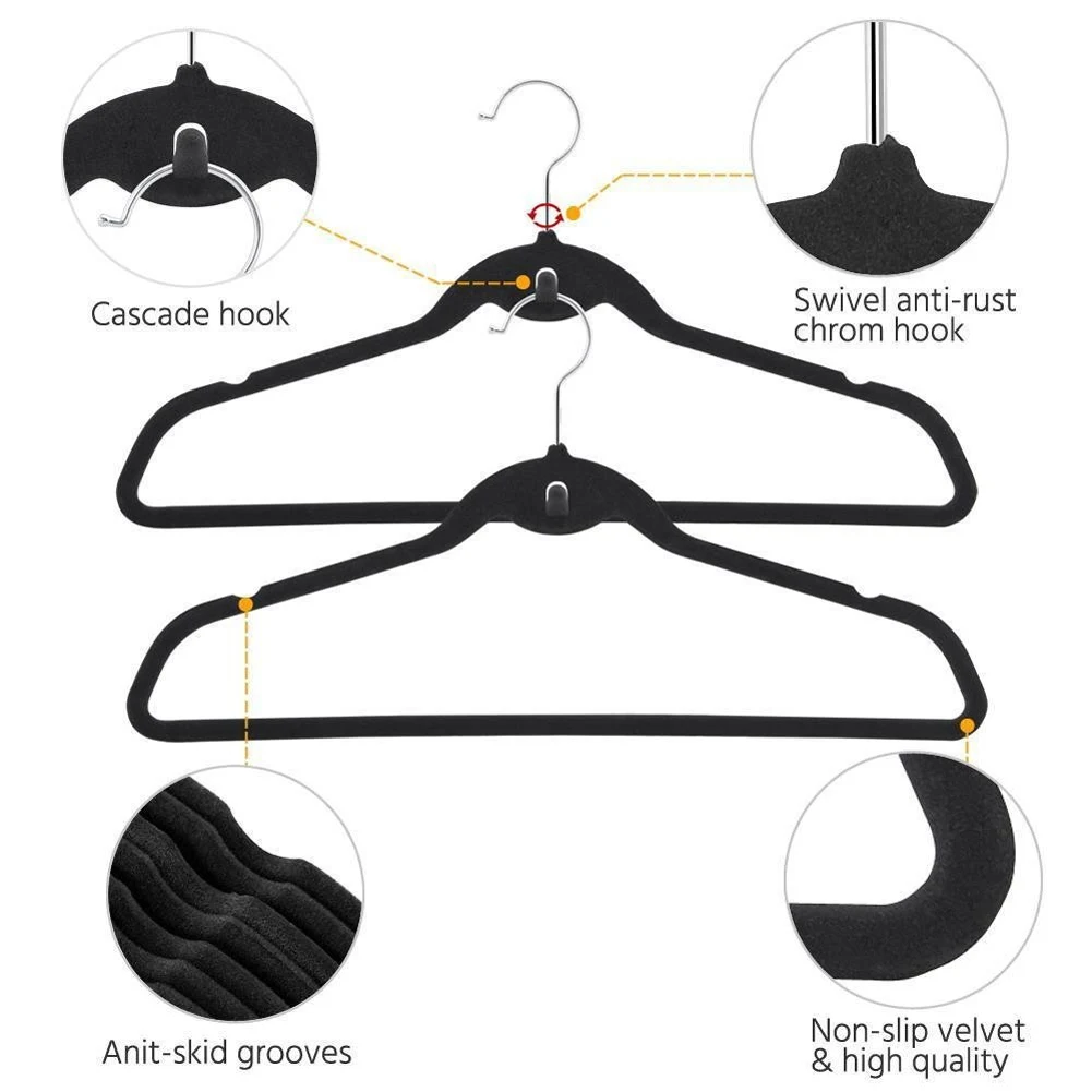 

10/20Pcs Non Slip Velvet Suit Clothes Hangers Wardrobe Home Organizer HEE889