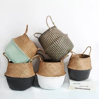 rattan straw basket wicker seagrasss folding laundry flower pot flower vase home garden hanging basket wedding gift basket
