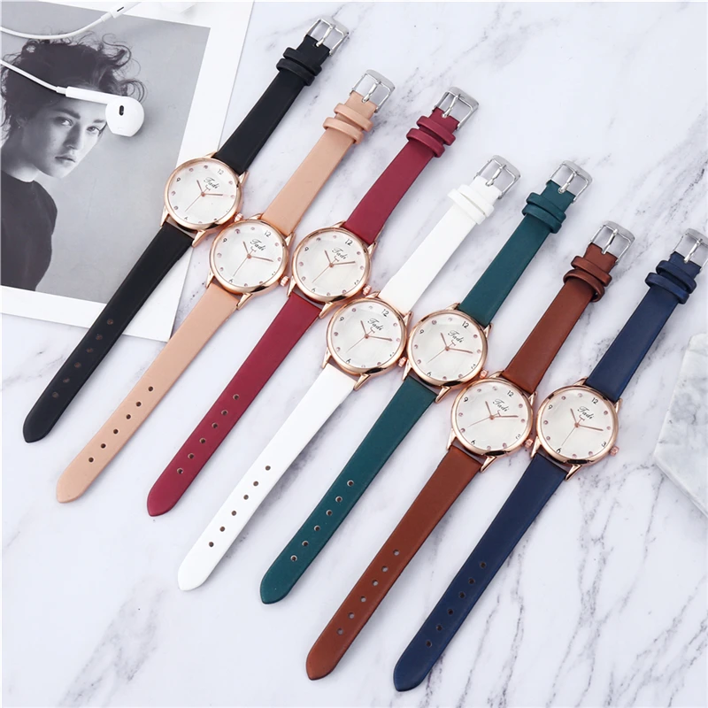 

New Trendy Minimalism Women Watches Ruby Rhinestone Leather Bracelet Wristwatch Women Fashion Watch Ladies Analog Quartz Relojes