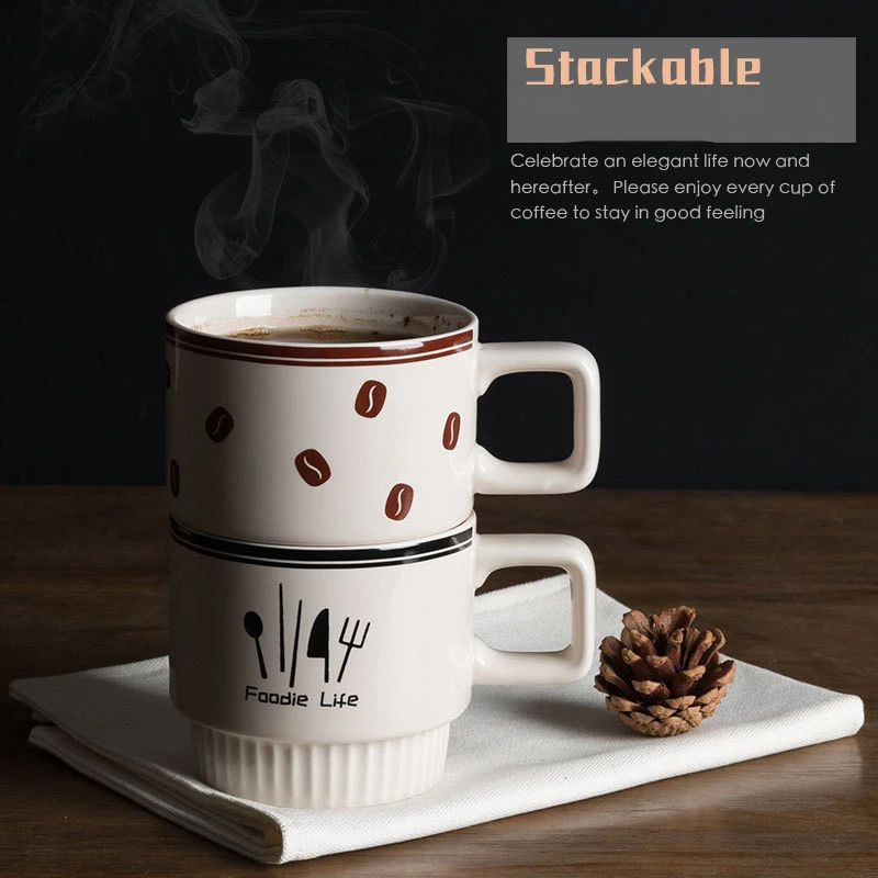 

Креативные короткие винтажные кружки, кофейные бобы с узором, керамические кофейные чашки для чая, молока, Необычные полосатые чашки, домаш...