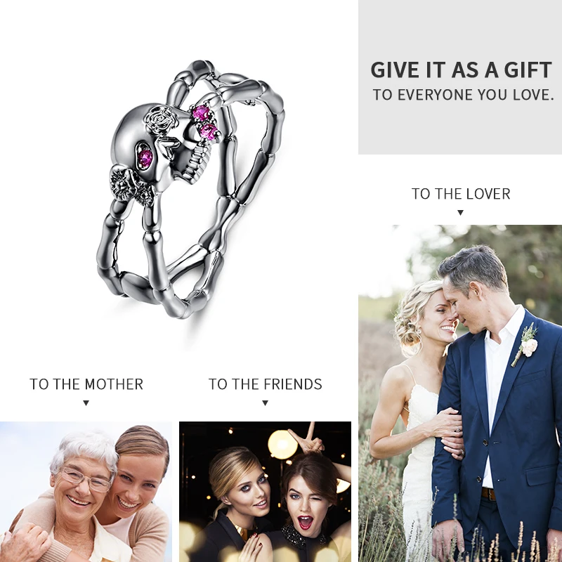 JROSE New Popular Gun Black Cross Skull Rose Flower Silver Rings for Women Gothic Engagement Wedding Party Ring Punk Jewelry