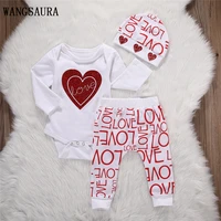 newborn toddler infant baby girl love heart romper pants hat 3pcs outfits set casual clothes set