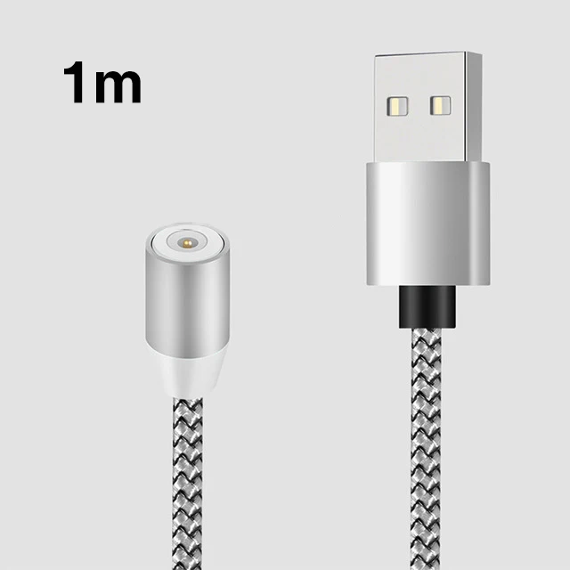 Silver (noly line) Магнитный зарядный светодиодный кабель Micro usb type C 2A для быстрой зарядки и передачи данных для мобильных телефонов - Цвет: Silver (noly line)