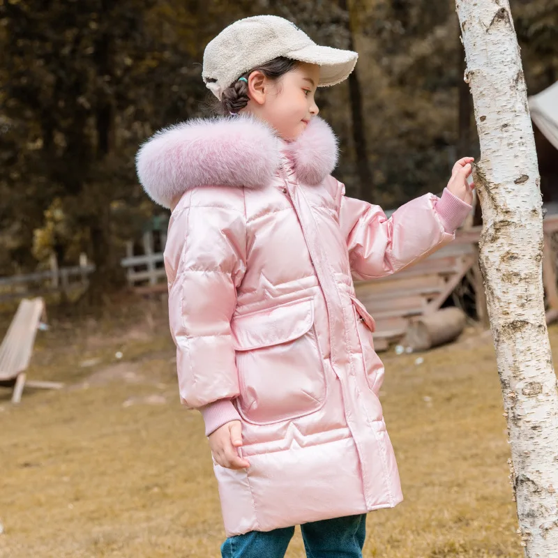 

Girls' new warm down jacket Winter children's hooded windproof thick coat Middle school children go out in cold-proof clothing