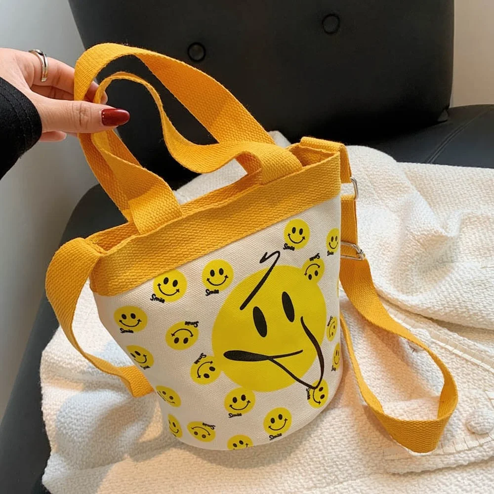 

Smiley canvas shopping bag Summer cute shoulder bag Handbags for women Shopper bag