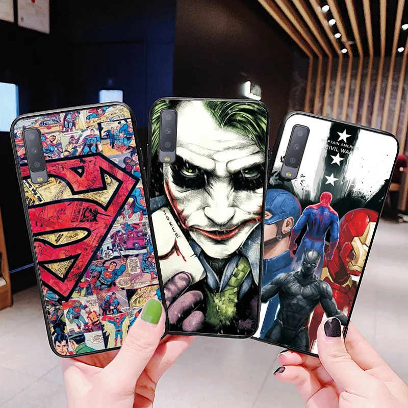 Black TPU Phone Case For Samsung A6 A9 A750 2018 A8 Plus Marvel Avengers A10 A20 A30 A50 A60 A70 A2 Core Cover |