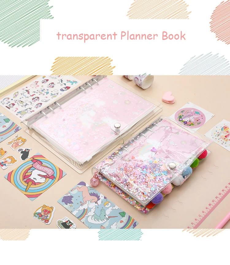 18 шт./компл. Kawaii Единорог ежедневнике Розовый ПВХ прозрачный Тетрадь Kawaii Наклейки на ручку Подарочная коробка для девочек дневник