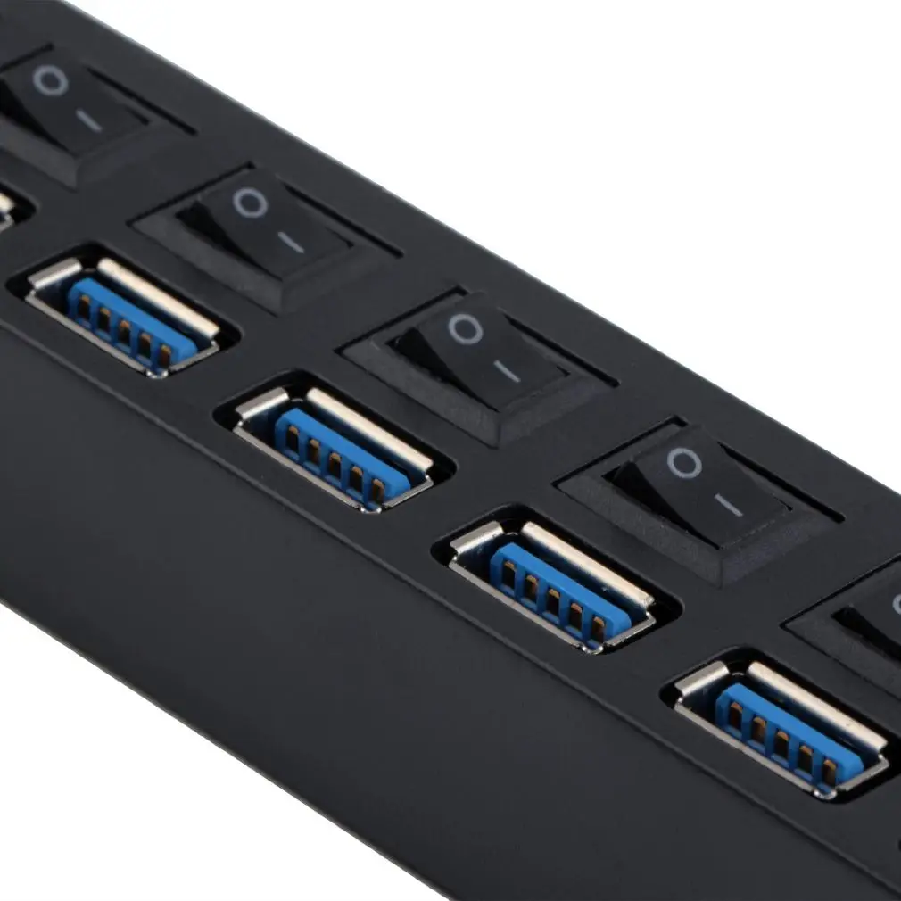 

7 Ports ABS USB 3.0 Hub With On/Off Switch AC Power Adapter For PC Laptop 100-240V 150mA 63cm Cable EU Plug