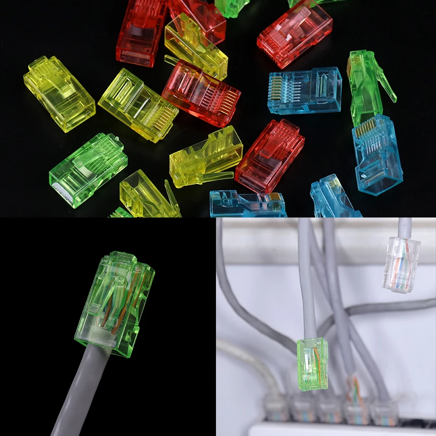 

50PCS RJ45 Ethernet Cables Module Plug RJ-45 Crystal Heads Cat5 Cat5e Gold Plated Pass Through Cables Module Plug
