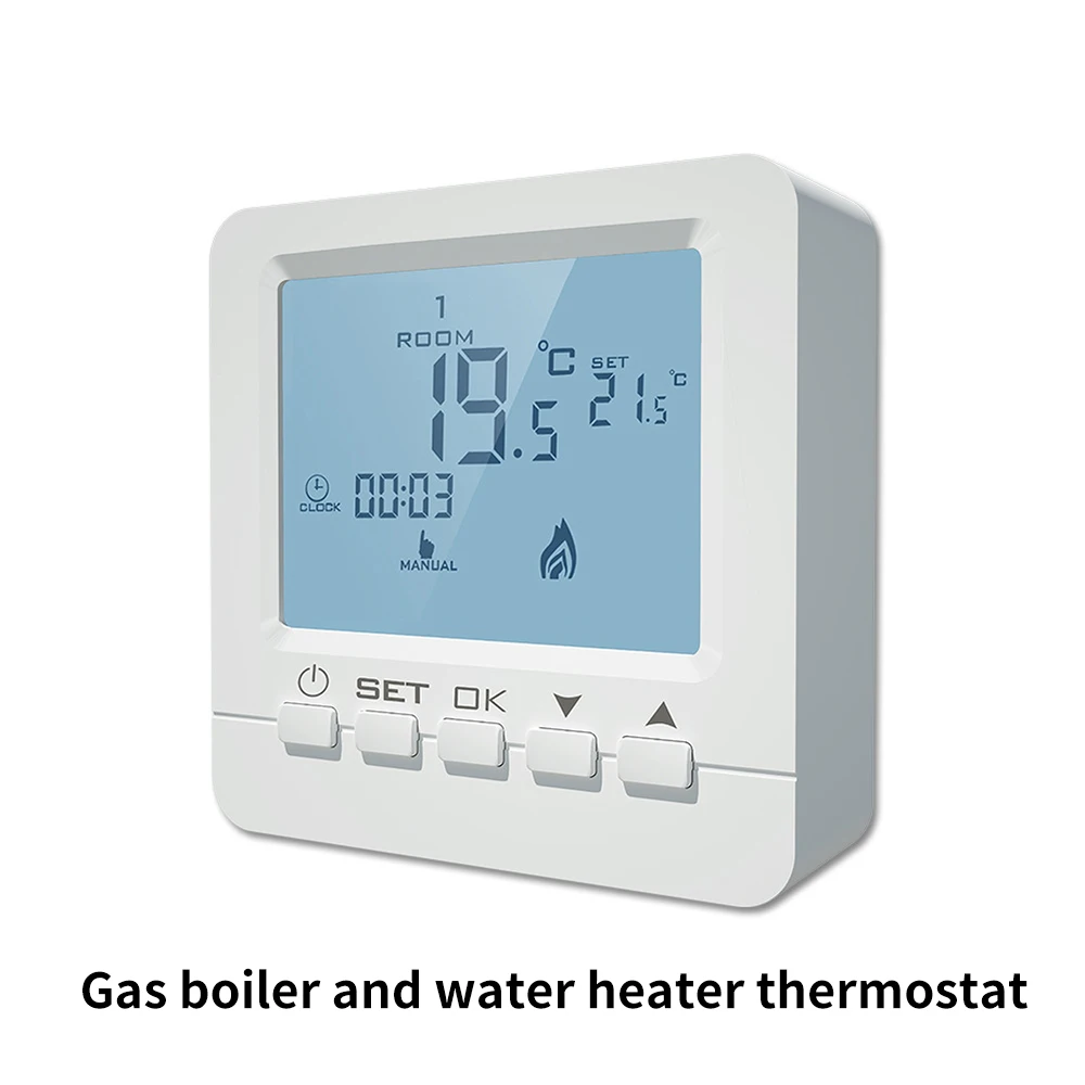 

Wall-Hung Gas Boiler Thermostat Water Heating Temperature Controller Programmable Powered LCD With Backlight Battery