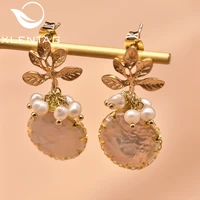 xlentag natural oval baroque pearl dangle earrings leaf shape stud for women engagement party plant girl fashion jewlery ge0308