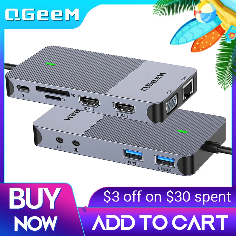 Док станция QGeeM для Xiaomi/ноутбуков с поддержкой USB 3 0 тройным дисплеем HDMI/VGA|USB-хабы| |