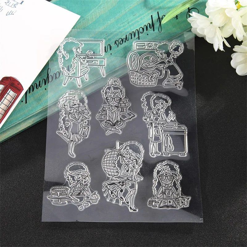 

QWELL 15*20cm Clear Transparent Stamps Housewife Cooking Doing Chores Reading Singing Theme For DIY Scrapbooking Craft Card 2020