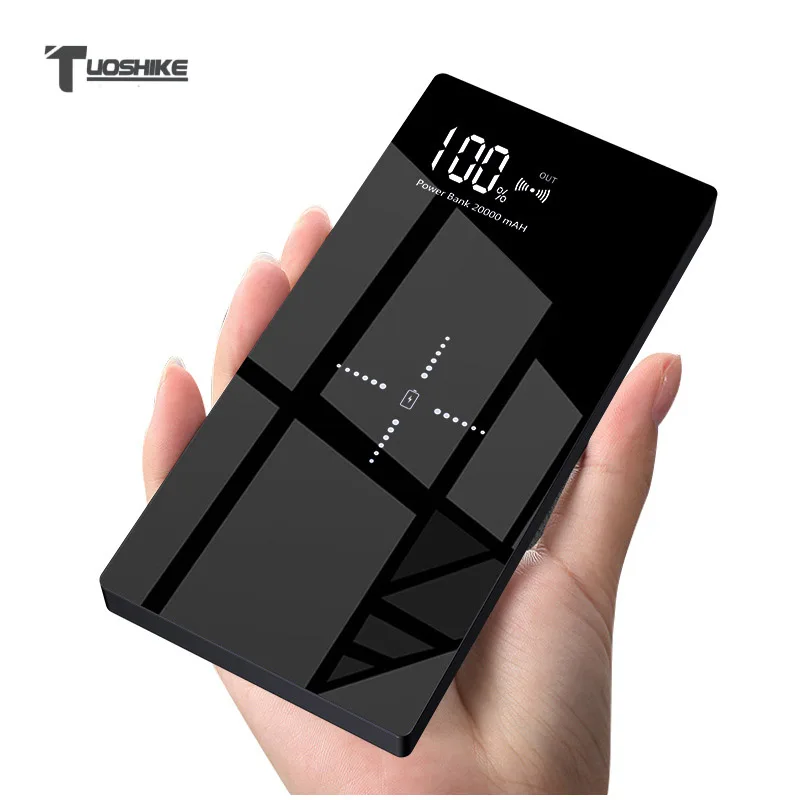QI Беспроводное зарядное устройство зеркало power Bank светодиодный дисплей 20000 мАч Внешний аккумулятор для iPhone 8 XS MAX samsung Xiaomi huawei