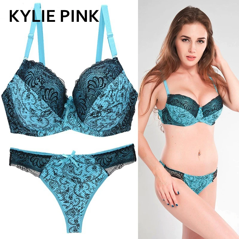 KYLIE розовый брендовый женский бюстгальтер и трусики, комплекты нижнего белья, сексуальные кружевные бюстгальтеры размера плюс, комплект нижнего белья Пуш Ап, женские бюстгальтеры