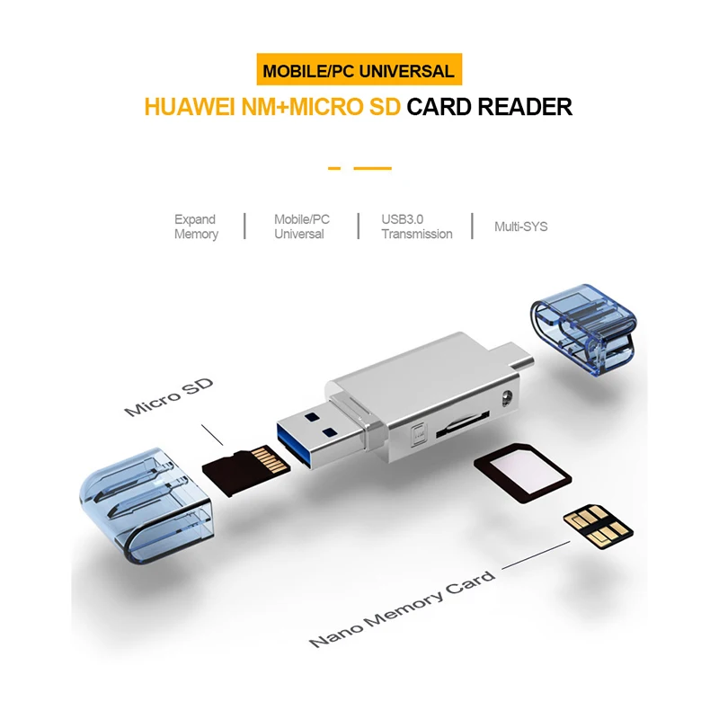 Кардридер 2 в 1 Type C с USB 3 0 на Micro SD/NM для мобильных телефонов и ПК кардридер Nano Huawei