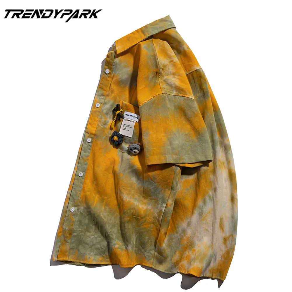 

Men's Shirt Summer Short Sleeve Printed Blouse Hip Hop Oversized Casual Harajuku Streetwear Single-breasted Collar Tops Shirts