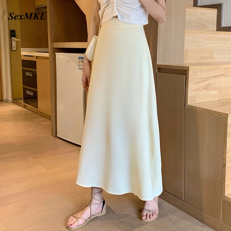 Elegant Summer A Line Black Skirts Women 2022 Fashion High Waist Chiffon White Long Skirt Korean Maxi Sexy Casual Medieval Skirt