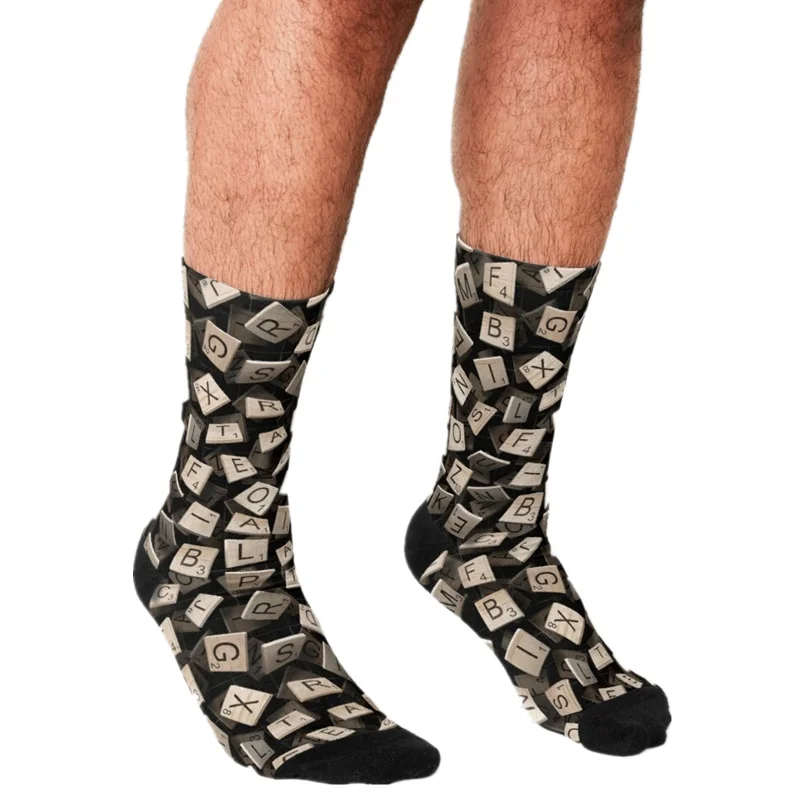 2021 смешные мужские носки Харадзюку скрапбл плитки безумие печатные счастливые