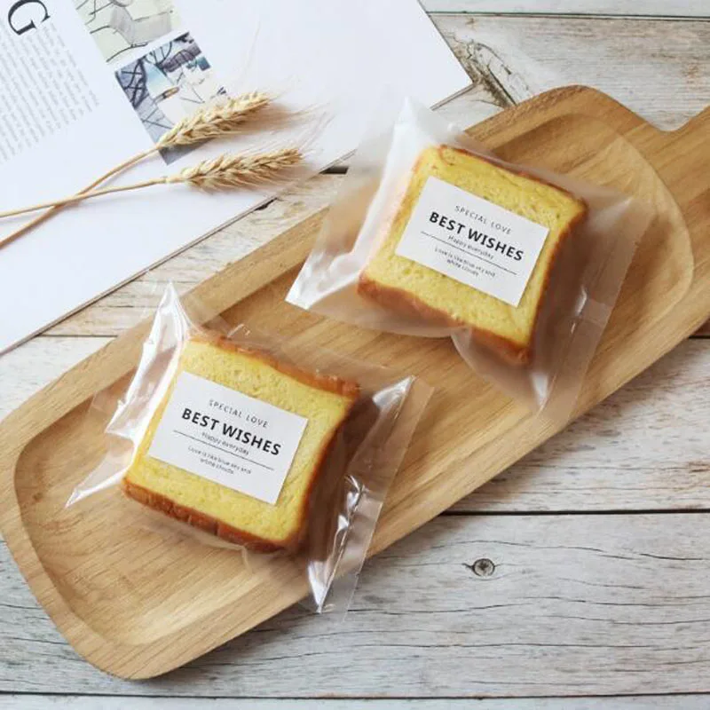 

95pcs Transparent Hot Seal Toast Packaging Bag Baking Cookies Snack Plastic Bag 11.5x15cm with Sticker